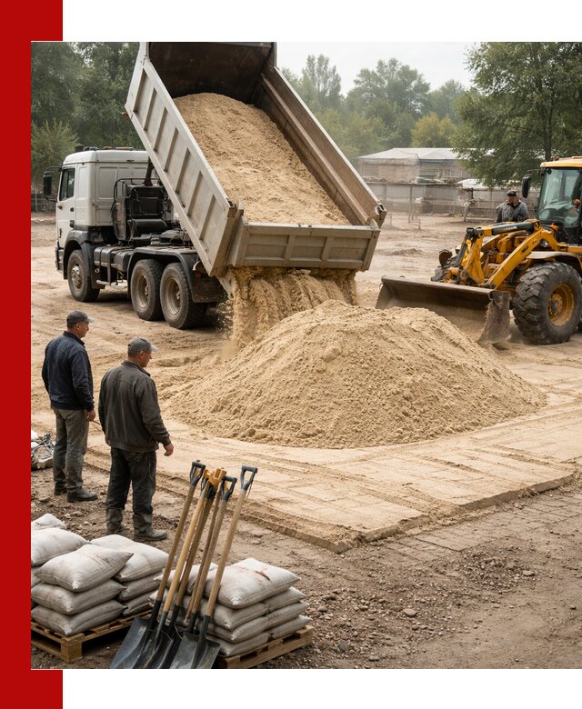 Доставка мытого песка в Северодвинске с самосвалами по выгодной цене
