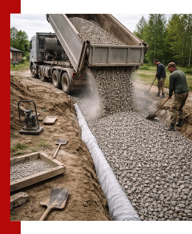 Гравий для дренажа с доставкой в Северодвинске качественный и недорогой