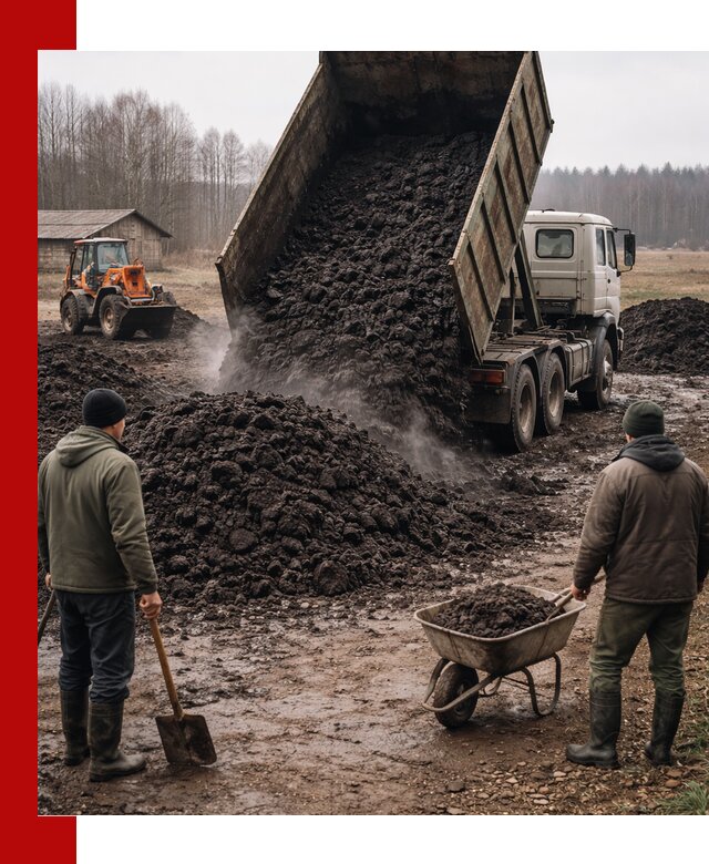 Доставка низинного торфа с разгрузкой и доставкой в Северодвинске